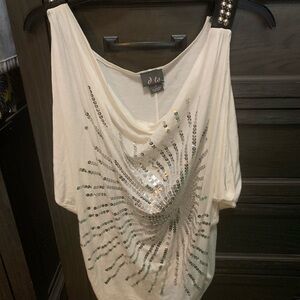 Dots Ivory Sequin Draped Tunic Top
